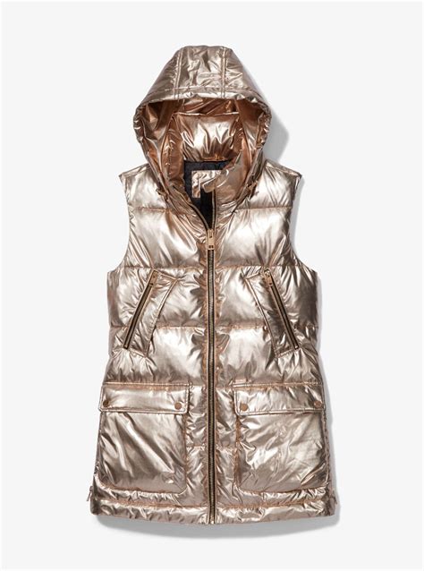 michael kors gold metallic vest|michael kors quilted puffer vest.